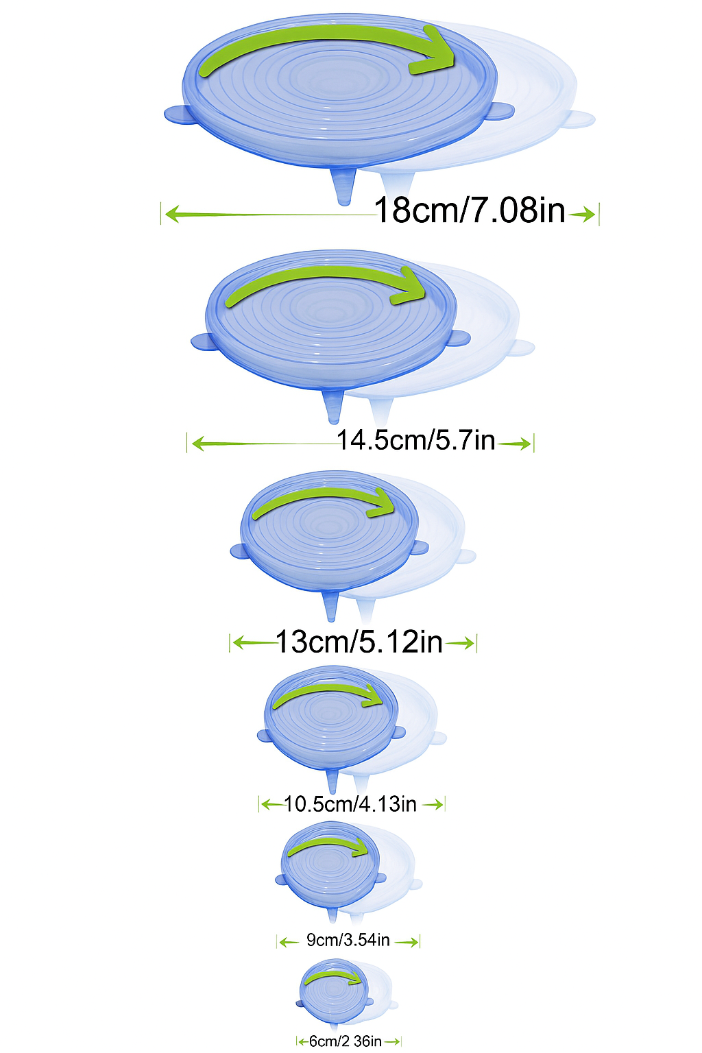 Silicone lids for preserving food - Sizes